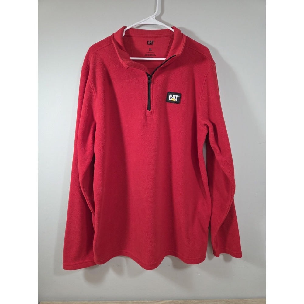 CAT Caterpillar Mens Fleece Lightweight Red Pullover 1/4 Zip Long Sleeve XL‎